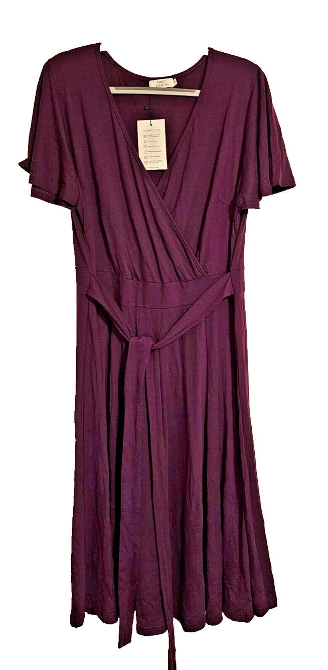 NWT Pinup Fashion Women Size 18 Dress Purple Cross Over Top Faux Wrap